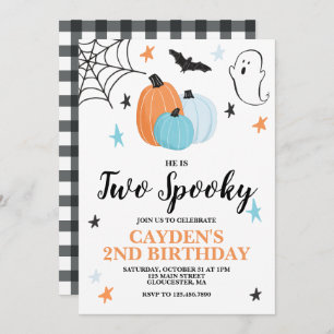 Halloween TWO Spooky 2ND Birthday Blue Pumpkins In Invitation