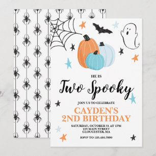 Halloween TWO Spooky 2ND Birthday Blue Pumpkins Invitation