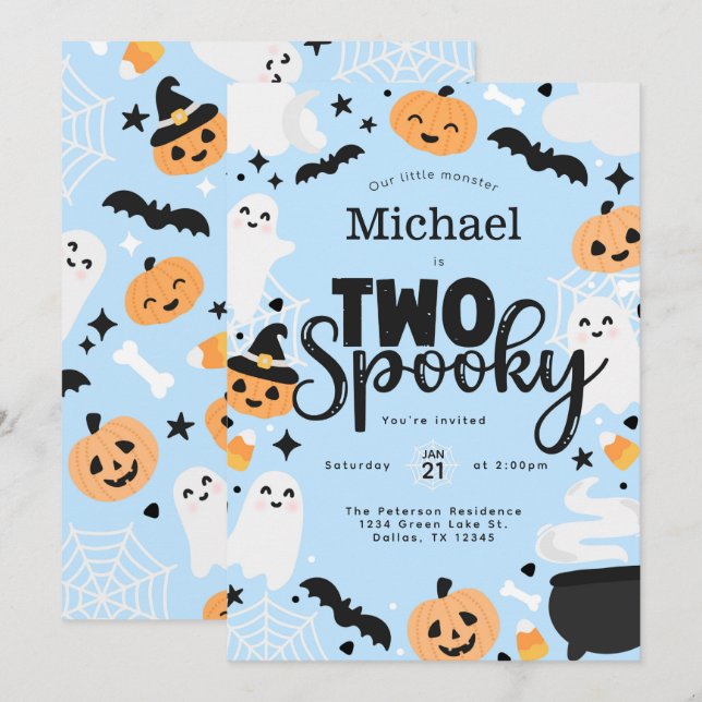 Halloween Two Spooky 2nd Birthday Party Invitation (Front/Back)