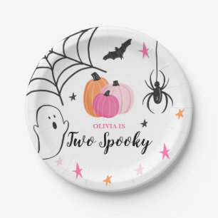 Halloween Two Spooky Birthday pink Pumpkins Paper Plate