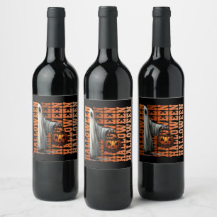 Halloween typography cool ghost pumpkin gift ideas wine label