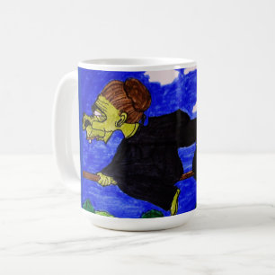 HALLOWEEN UGLY WITCH ON HER BROOM COFFEE MUG