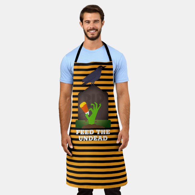Halloween Undead Candy Corn Crow RIP Apron (Worn)