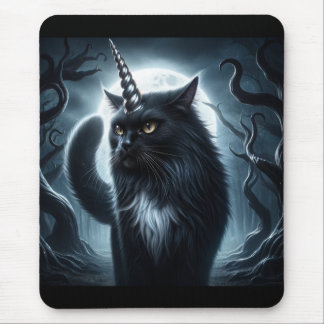 Halloween Unicorn Black Cat Haunted Forest Mouse Mat