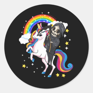 Halloween Unicorn Costume Cute Grim Reaper Riding  Classic Round Sticker