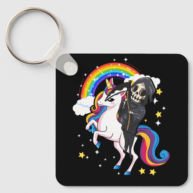 Halloween Unicorn Costume Cute Grim Reaper Riding  Key Ring (Front)