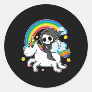 Halloween Unicorn Costume Grim Reaper Riding Unico Classic Round Sticker