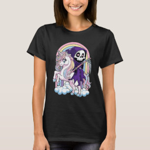 Halloween Unicorn Costume Grim Reaper Riding Unico T-Shirt