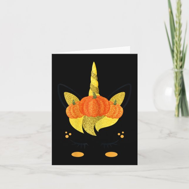 Halloween Unicorn Face Thanksgiving Pumpkins Girls Card (Front)