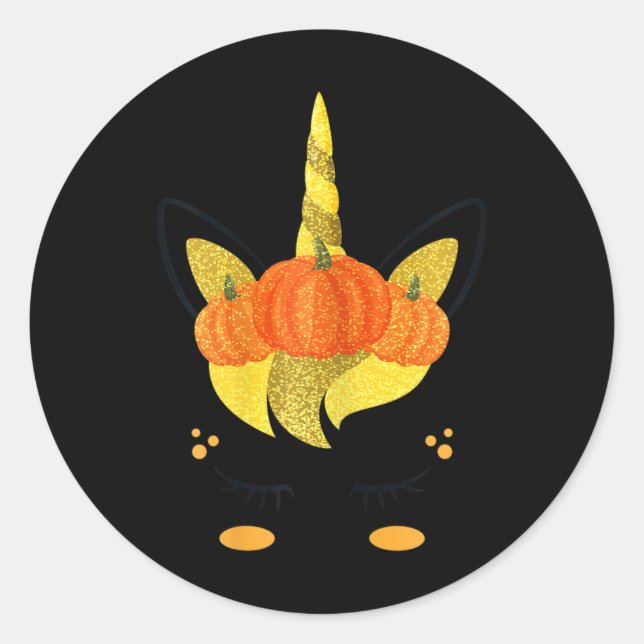 Halloween Unicorn Face Thanksgiving Pumpkins Girls Classic Round Sticker (Front)