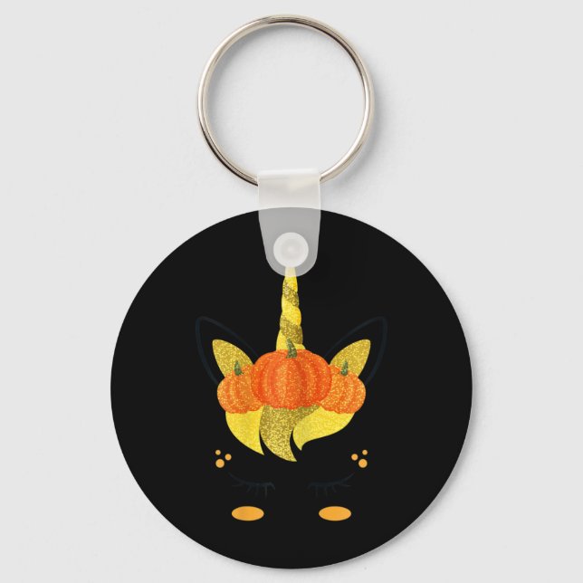 Halloween Unicorn Face Thanksgiving Pumpkins Girls Key Ring (Front)