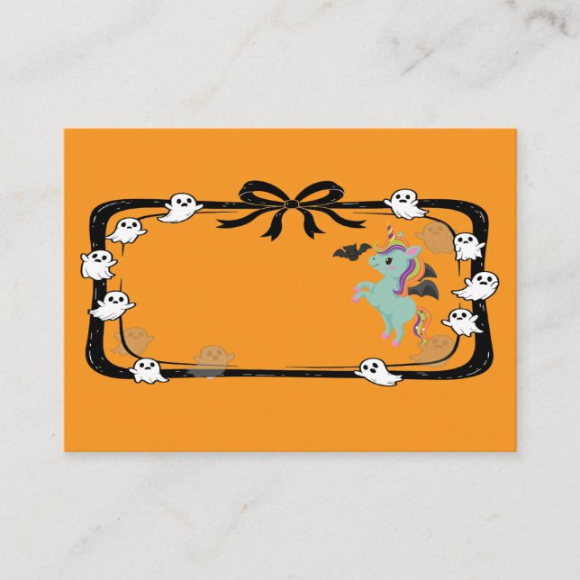 Halloween Unicorn Greeting Bat Orange Place Card (Front)