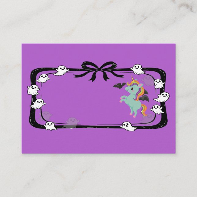 Halloween Unicorn Greeting Bat Purple Place Card (Front)