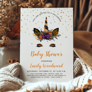 Halloween Unicorn Orange Black Baby Shower Invitation