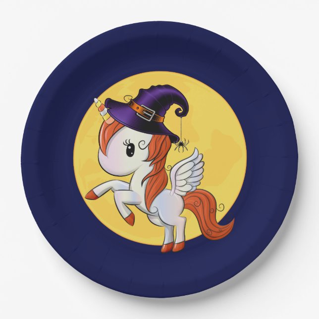 Halloween Unicorn Pegasus Witch Paper Plate (Front)