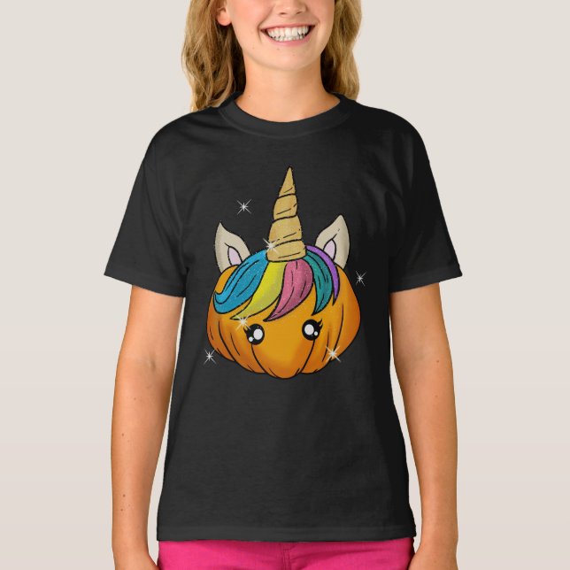 Halloween Unicorn Pumpkin T-Shirt (Front)