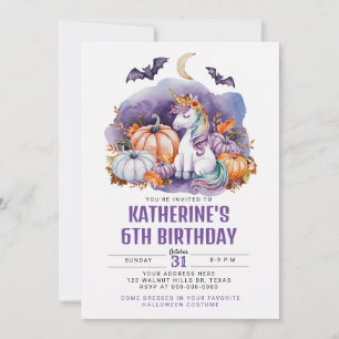 Halloween Unicorn Watercolor Birthday Party Invitation