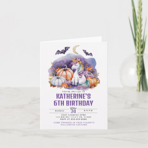 Halloween Unicorn Watercolor Birthday Party Invitation