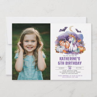 Halloween Unicorn Watercolor Birthday Party Invitation