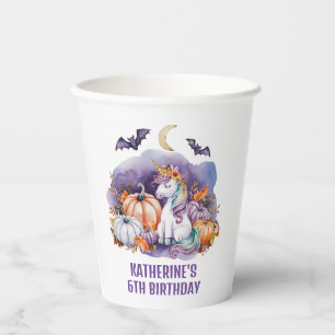 Halloween Unicorn Watercolor Birthday Party Paper Cups