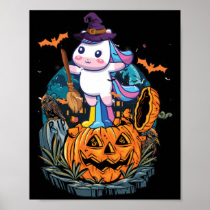 Halloween Unicorn With Pumpkin Girls Kids Witchy Poster