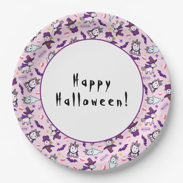 Halloween Unicorns Paper Plate (Front)