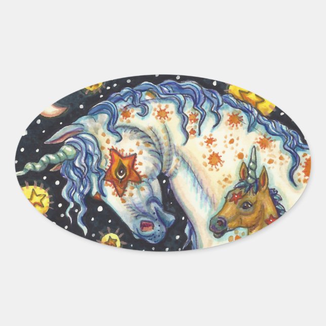HALLOWEEN UNICORNS, STAR HORSE & COLT FANTASY OVAL STICKER (Front)