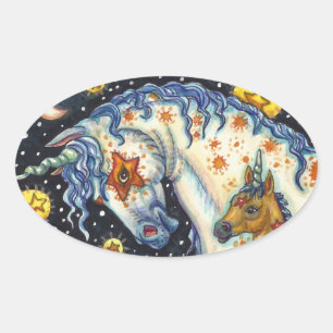 HALLOWEEN UNICORNS, STAR HORSE & COLT FANTASY OVAL STICKER