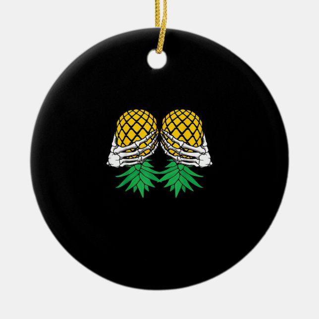 Halloween Upside Down Pineapple Swinger Skeleton Ceramic Tree Decoration (Front)