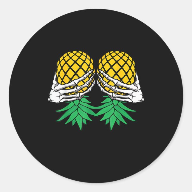 Halloween Upside Down Pineapple Swinger Skeleton H Classic Round Sticker (Front)