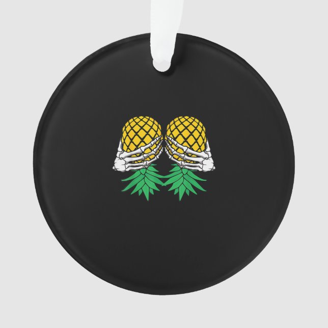 Halloween Upside Down Pineapple Swinger Skeleton H Ornament (Front)