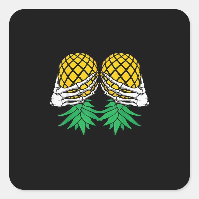 Halloween Upside Down Pineapple Swinger Skeleton H Square Sticker (Front)