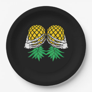 Halloween Upside Down Pineapple Swinger Skeleton Paper Plate