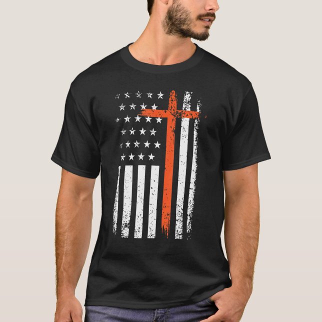 Halloween Us American Flag Cool Christian Cross 1 T-Shirt (Front)