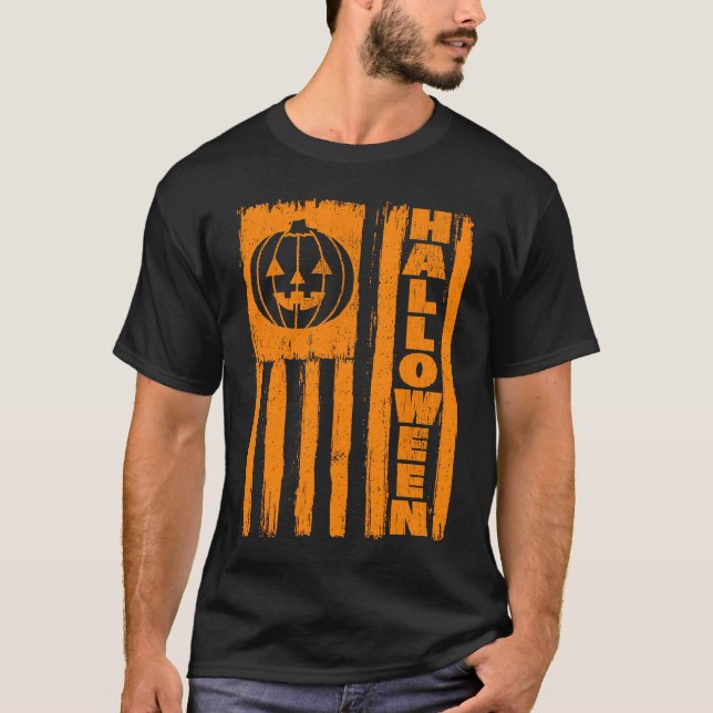 Halloween USA Flag Pumpkin Patriotic Halloween Fla T-Shirt (Front)