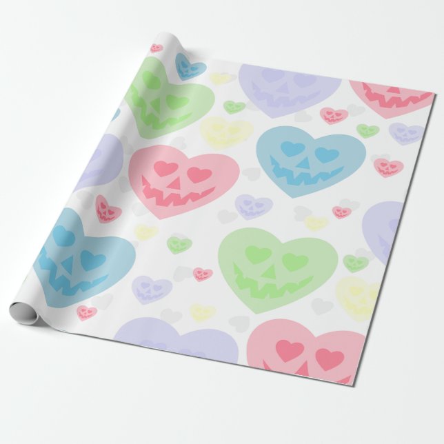 halloween valentine pastel goth creepy hearts  wrapping paper (Unrolled)