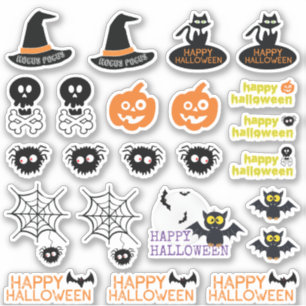 Halloween Vampire Bat Witch Hat Spider Web Skull