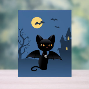 Halloween Vampire Black Cat with Wings Acrylic Sign