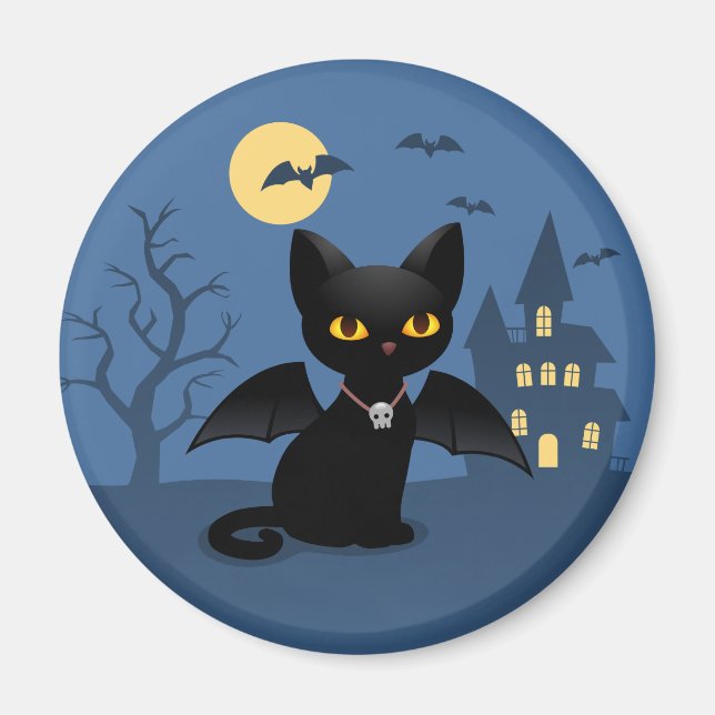 Halloween Vampire Black Cat with Wings Magnet (Front)
