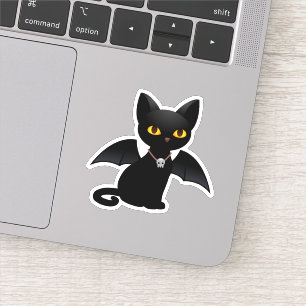 Halloween Vampire Black Cat with Wings Sticker