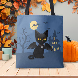 Halloween Vampire Black Cat with Wings Tote Bag