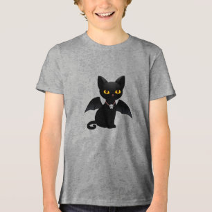Halloween Vampire Black Cat with Wings Tri-Blend Shirt