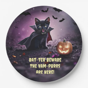 Halloween Vampire Black Kitten Cats Paper Plate