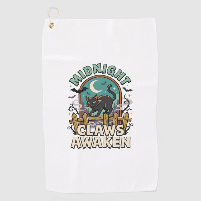 Halloween Vampire Cat Midnight Mischief Golf Towel (Front)