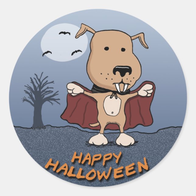 Halloween Vampire Dog stickers: Count Barkula Classic Round Sticker (Front)