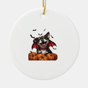 Halloween Vampire Dog with Pumpkins Classic T-Shir Ceramic Tree Decoration