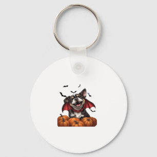 Halloween Vampire Dog with Pumpkins Classic T-Shir Key Ring