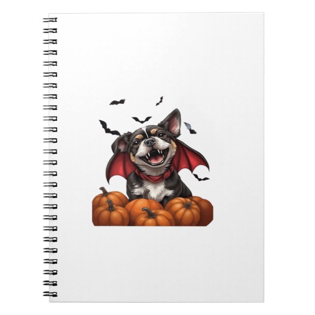 Halloween Vampire Dog with Pumpkins Classic T-Shir Notebook (Front)