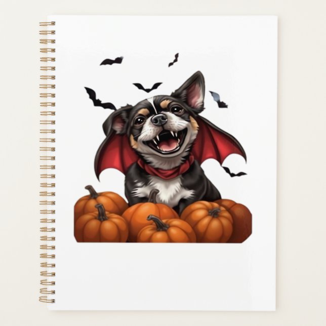 Halloween Vampire Dog with Pumpkins Classic T-Shir Planner (Front)