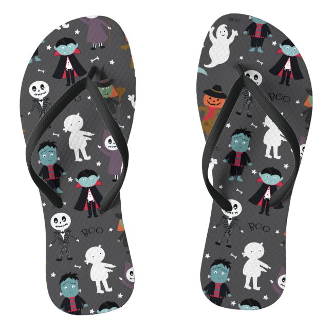 Halloween Vampire Frankenstein Ghost Scarecrow Flip Flops (Footbed)